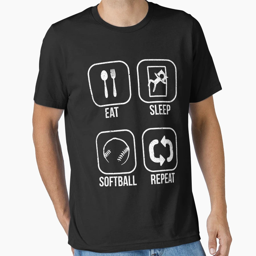 Eat Sleep Softball Repeat T-Shirt - Trendy Graphic Unisex - T-Shirt, Sweatshirt, Hoodie