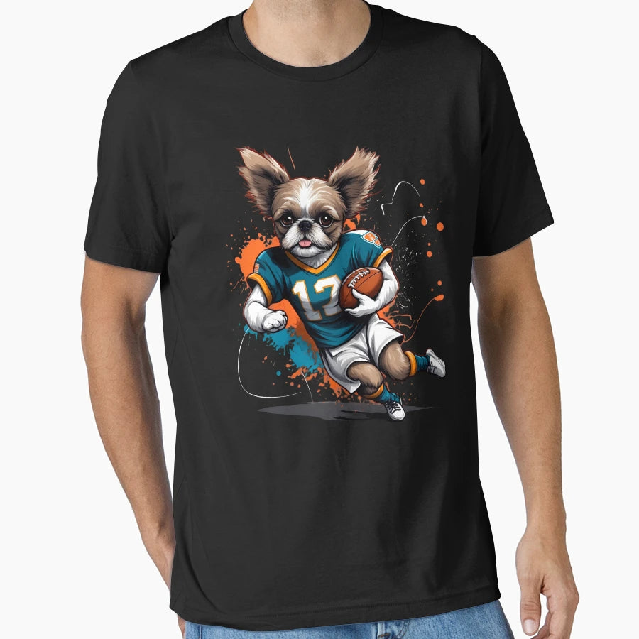 Shih Tzu Dog Playing American Football T-Shirt - Unique Graphic Unisex - T-Shirt, Sweatshirt, Hoodie