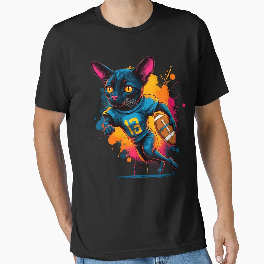 Black Bombay Cat Playing American T-Shirt - Fun Novelty Design for Adults - T-Shirt, Sweatshirt, Hoodie