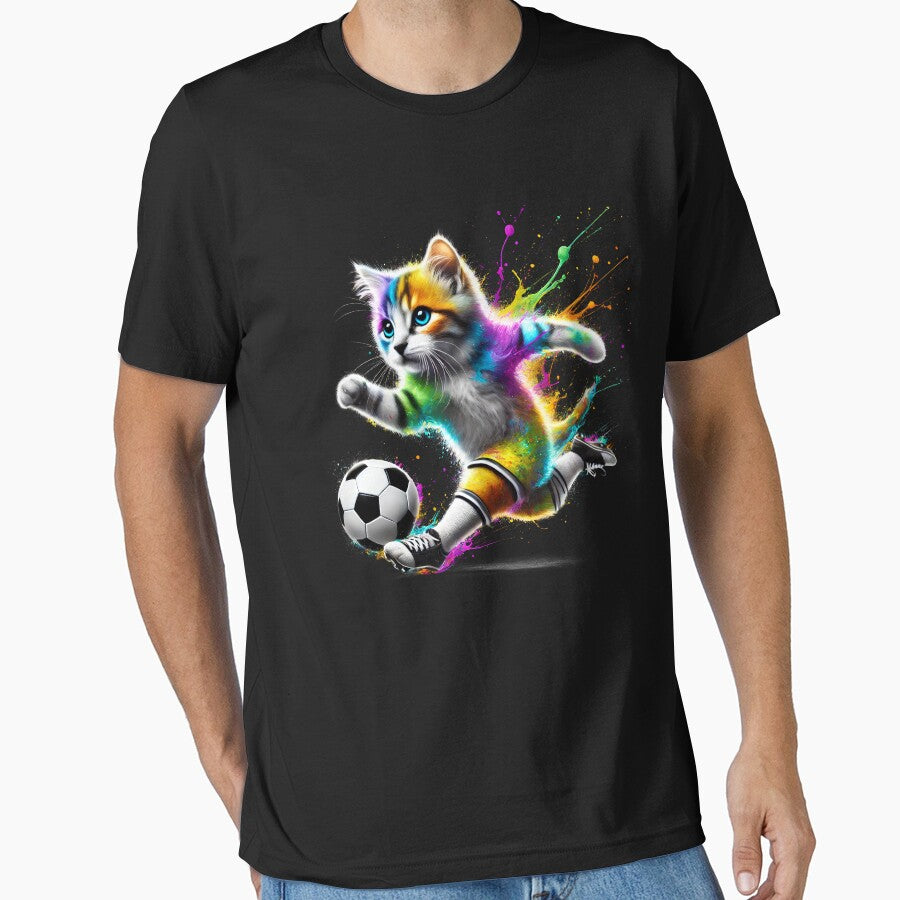 Colorful Cat Playing Soccer Player Kitten Lover by - Adult & Kids T-Shirts, Sweatshirts & Hoodies apparel design preview 1