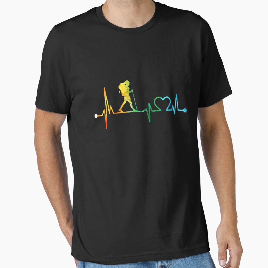 Hiking Heartbeat Watercolor T-Shirt - Casual Everyday Wear Unisex - T-Shirt, Sweatshirt, Hoodie
