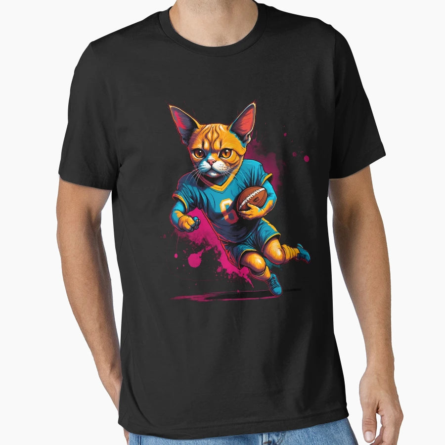Shorthair Cat Playing American Football T-Shirt - Aesthetic Graphic Unisex - T-Shirt, Sweatshirt, Hoodie