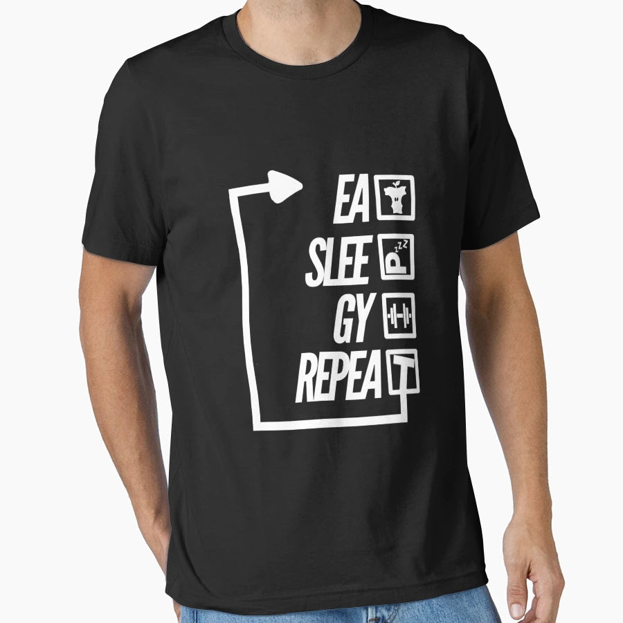 Eat Sleep Gym Repeat T-Shirt - Graphic Print Unisex - T-Shirt, Sweatshirt, Hoodie