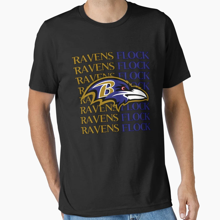 Baltimore Ravens Head Ravens Flock T-Shirt - Streetwear Style for Adults - T-Shirt, Sweatshirt, Hoodie