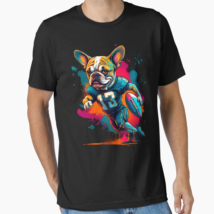 French Bulldog Playing American T-Shirt - Trendy Graphic for Adults - T-Shirt, Sweatshirt, Hoodie