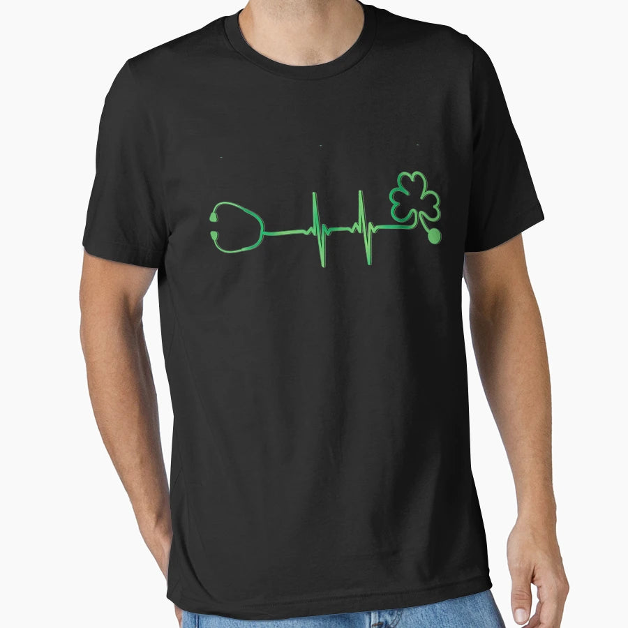 Minimalist Heartbeat Clover Nurses T-Shirt - Casual Everyday Wear Unisex - T-Shirt, Sweatshirt, Hoodie