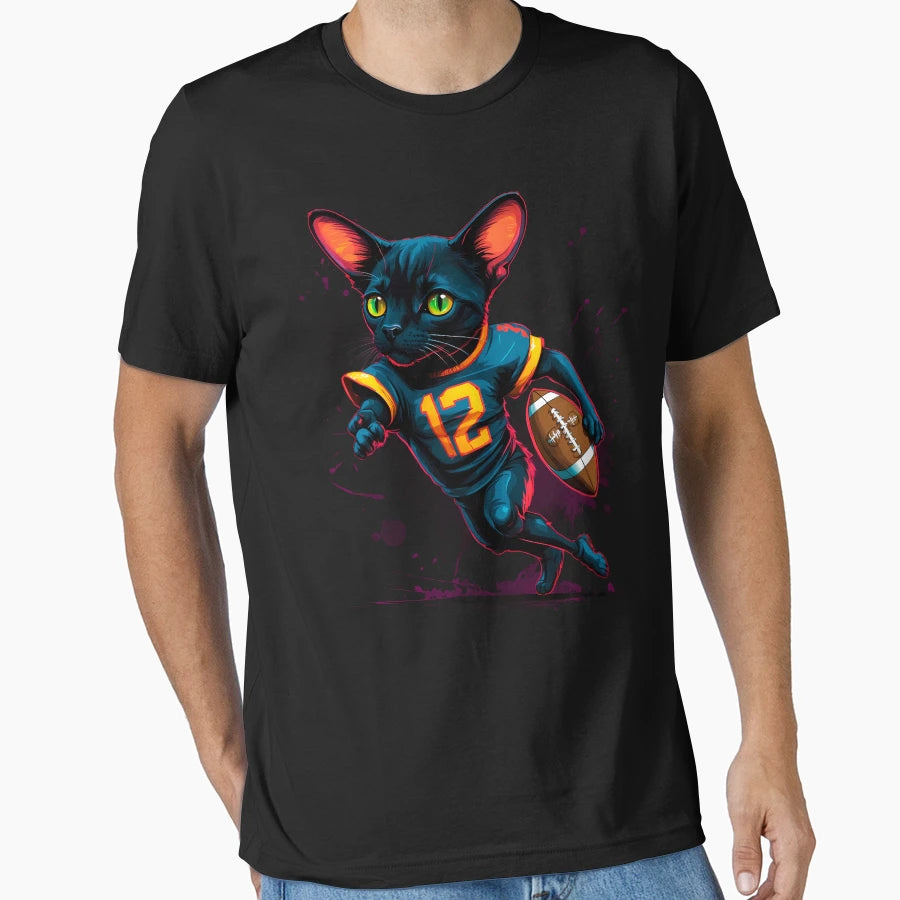 Bombay Black Cat Playing American T-Shirt - Custom Art Print Unisex - T-Shirt, Sweatshirt, Hoodie