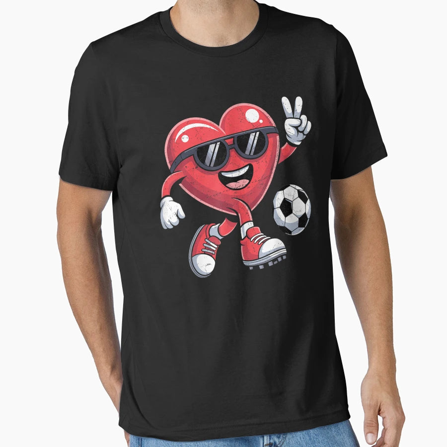 Valentines Day Heart Playing Soccer T-Shirt - Novelty Apparel for Adults - T-Shirt, Sweatshirt, Hoodie