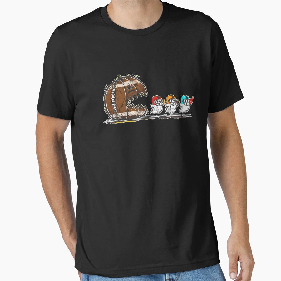 Halloween Pumpkin Football Chasing T-Shirt - Fun Novelty Design Men Women - T-Shirt, Sweatshirt, Hoodie