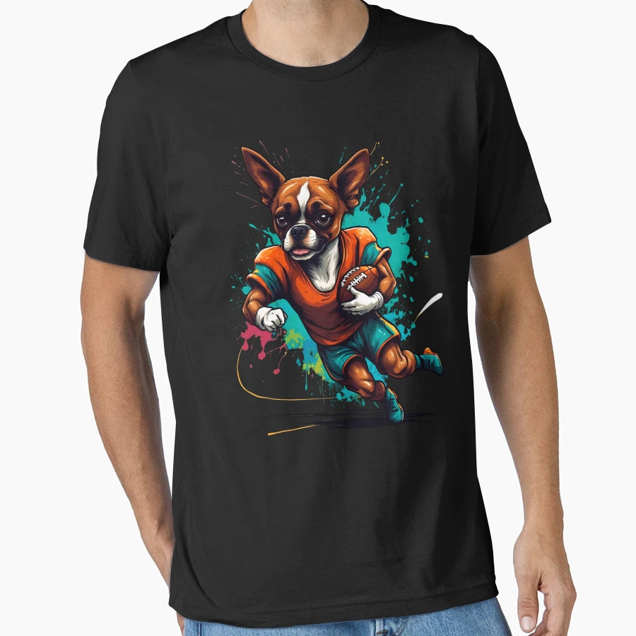 Boxer Dog Playing American Football T-Shirt - Casual Everyday Wear Unisex - T-Shirt, Sweatshirt, Hoodie