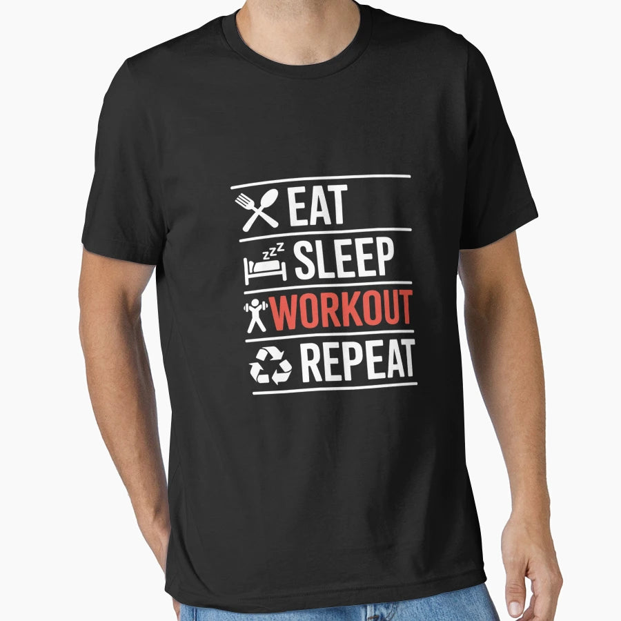 Eat Sleep Workout Repeat Gym Training T-Shirt - Minimalist Print Men Women - T-Shirt, Sweatshirt, Hoodie