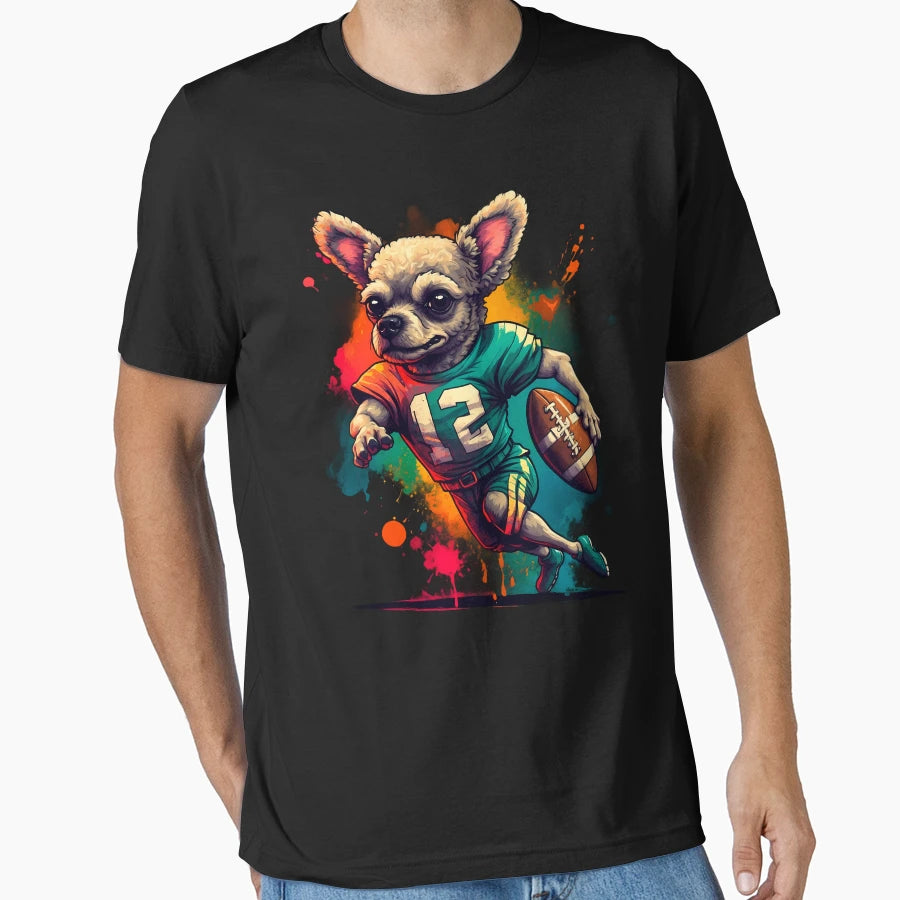 Poodle Dog Playing American Football T-Shirt - Minimalist Print Men Women - T-Shirt, Sweatshirt, Hoodie