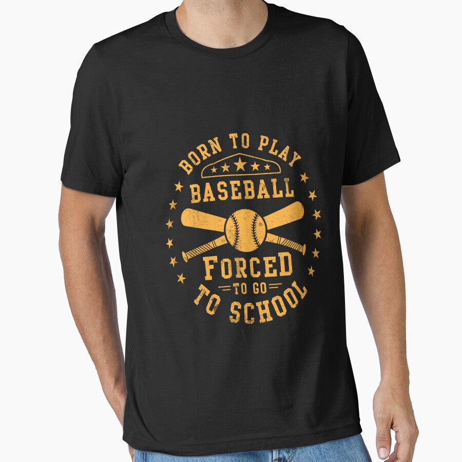 Vintage Baseball Born to play Forced go school - Adult & Kids T-Shirts, Sweatshirts & Hoodies apparel design preview 1