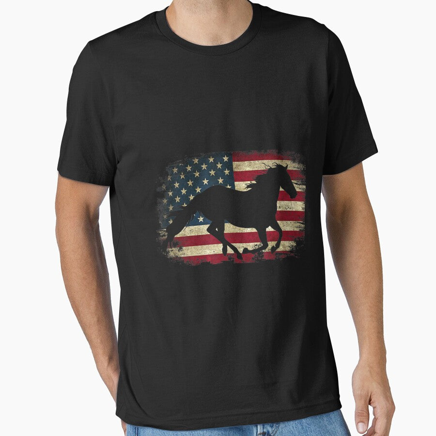 Horse American Flag USA Patriotic Animal Funny Horses - Adult & Kids T-Shirts, Sweatshirts & Hoodies apparel design preview 1