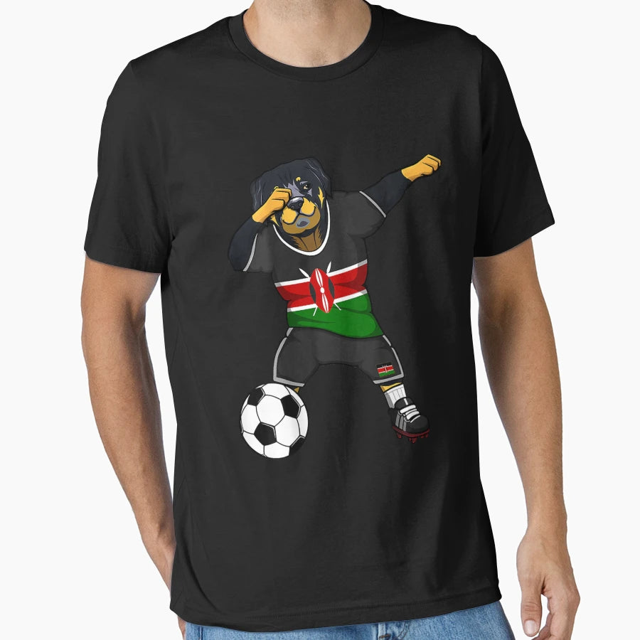 Dabbing Rottweiler Kenya Soccer Fans T-Shirt - Casual Everyday Wear Unisex - T-Shirt, Sweatshirt, Hoodie