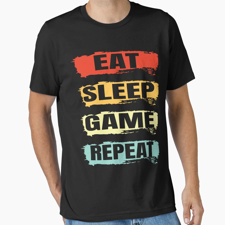Eat Sleep Game Repeat Gamer Meme T-Shirt - Custom Art Print for Adults - T-Shirt, Sweatshirt, Hoodie