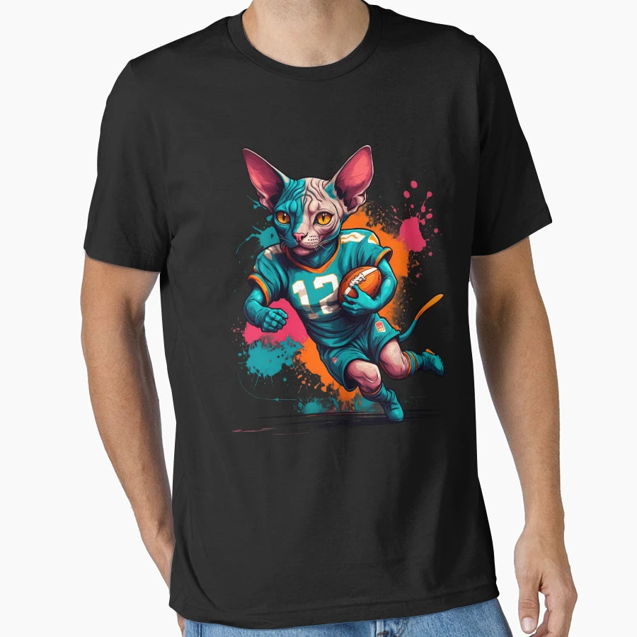 Sphynx Cat Playing American Football T-Shirt - Graphic Print for Adults - T-Shirt, Sweatshirt, Hoodie
