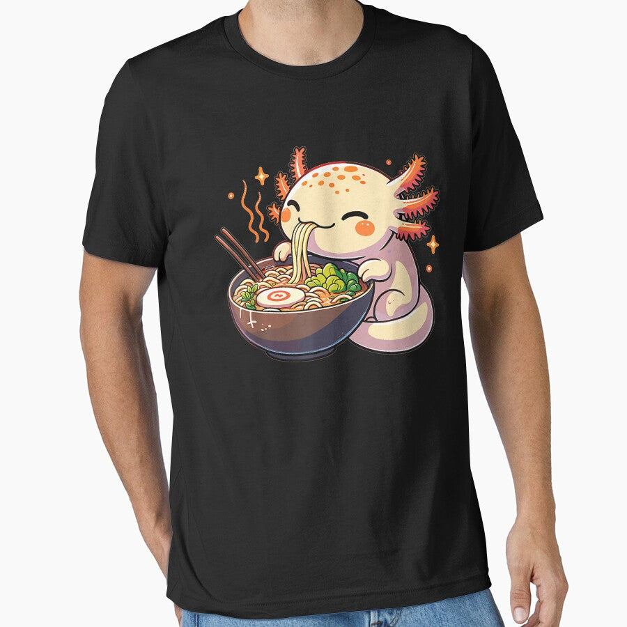 Cute Axolotl Loves Eating Japanese Ramen Noodles by - Adult & Kids T-Shirts, Sweatshirts & Hoodies apparel design preview 1