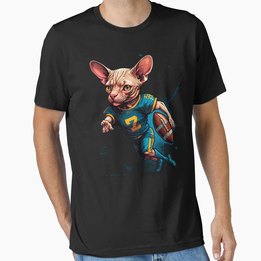 Sphynx Cat Playing American Football T-Shirt - Trendy Graphic Men Women - T-Shirt, Sweatshirt, Hoodie