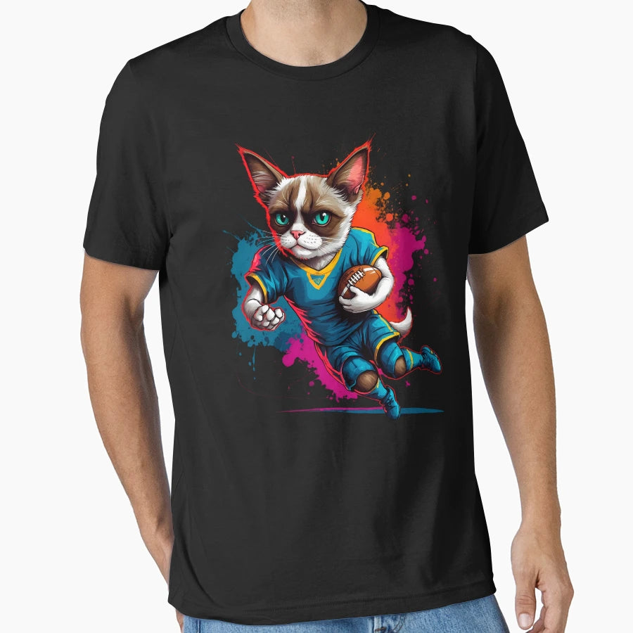 Grumpy Persian Cat Playing American T-Shirt - Fun Novelty Design Men Women - T-Shirt, Sweatshirt, Hoodie