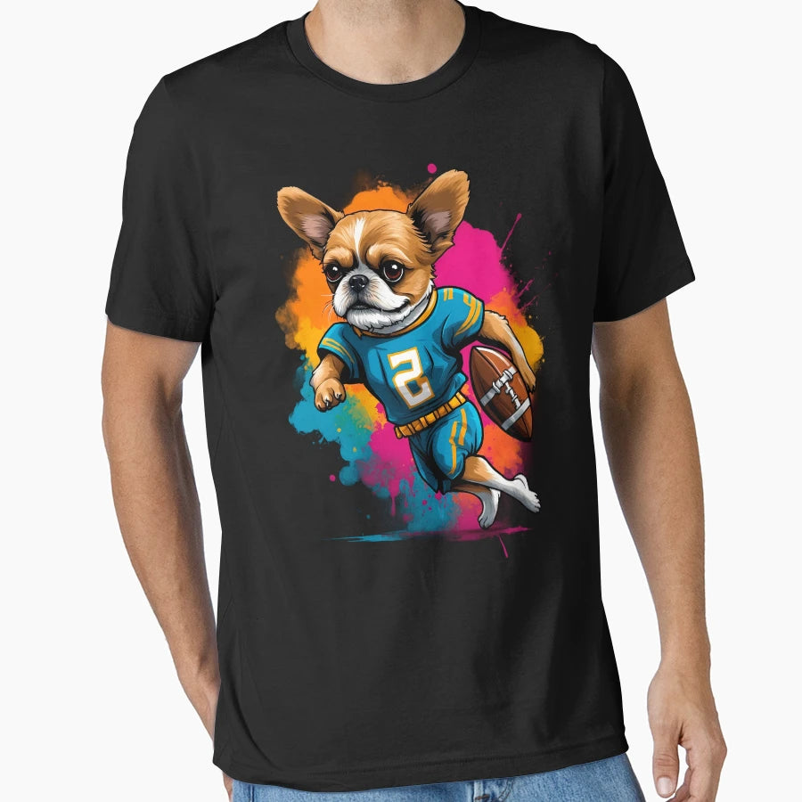 Shih Tzu Dog Playing American Football T-Shirt - Novelty Apparel for Adults - T-Shirt, Sweatshirt, Hoodie