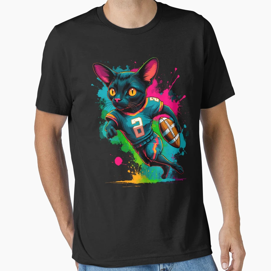 Black Bombay Cat Playing American T-Shirt - Streetwear Style Unisex - T-Shirt, Sweatshirt, Hoodie