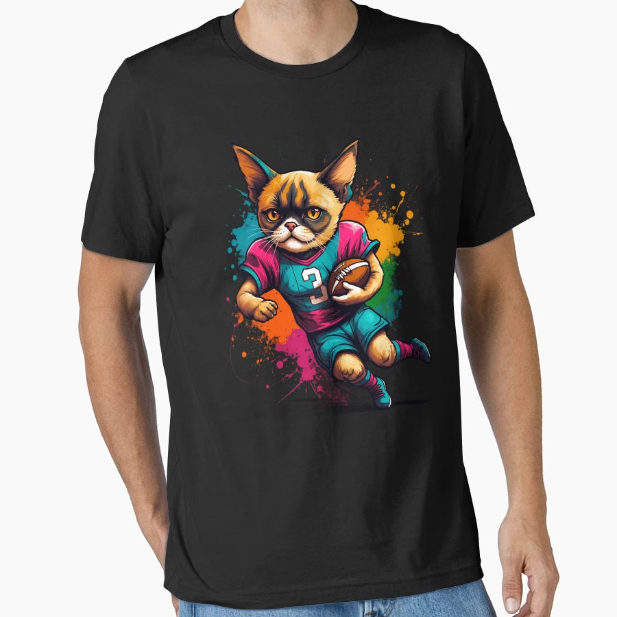 Grumpy Persian Cat Playing American T-Shirt - Custom Art Print for Adults - T-Shirt, Sweatshirt, Hoodie
