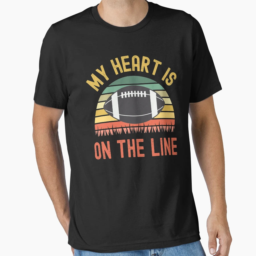 My Heart Is Line Football Offense T-Shirt - Casual Everyday Wear Unisex - T-Shirt, Sweatshirt, Hoodie