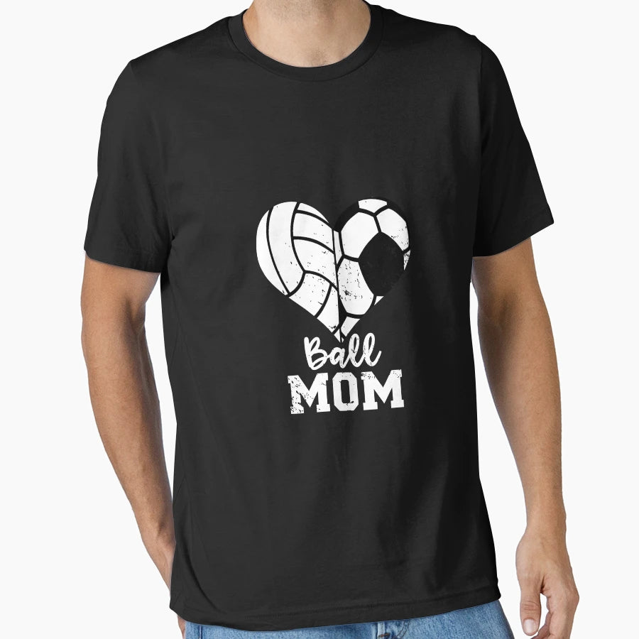 Ball Mom Heart Funny Soccer Volleyball T-Shirt - Trendy Graphic Men Women - T-Shirt, Sweatshirt, Hoodie