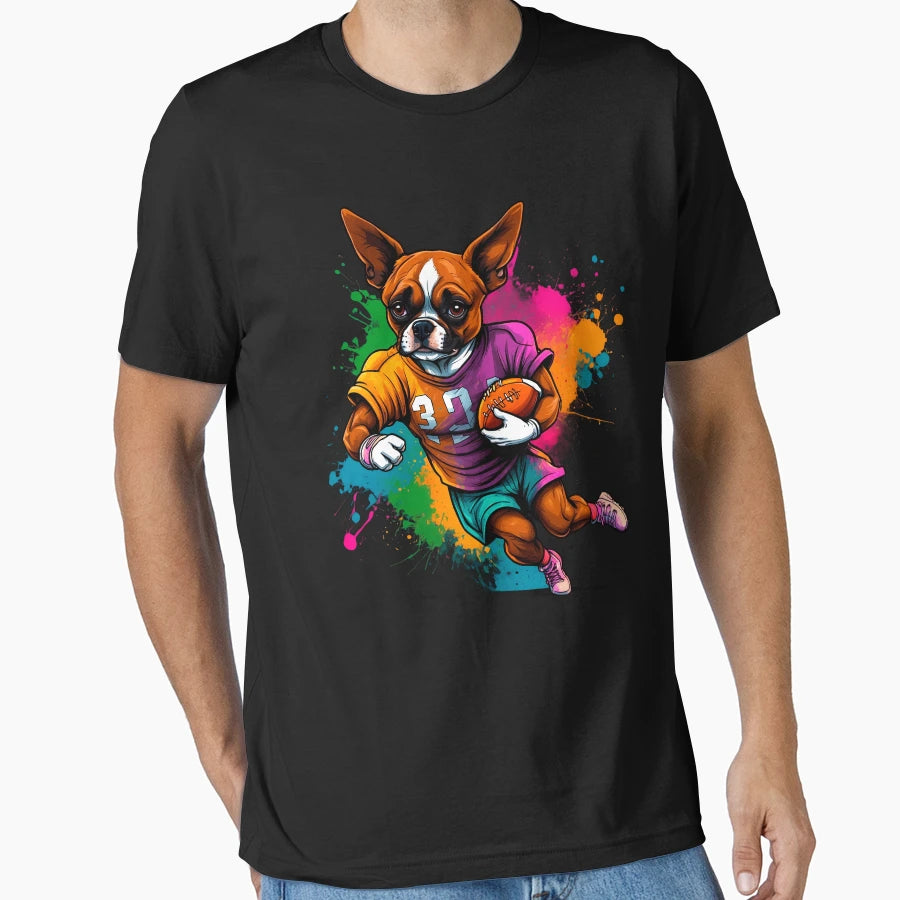Boxer Dog Playing American Football T-Shirt - Graphic Print for Adults - T-Shirt, Sweatshirt, Hoodie