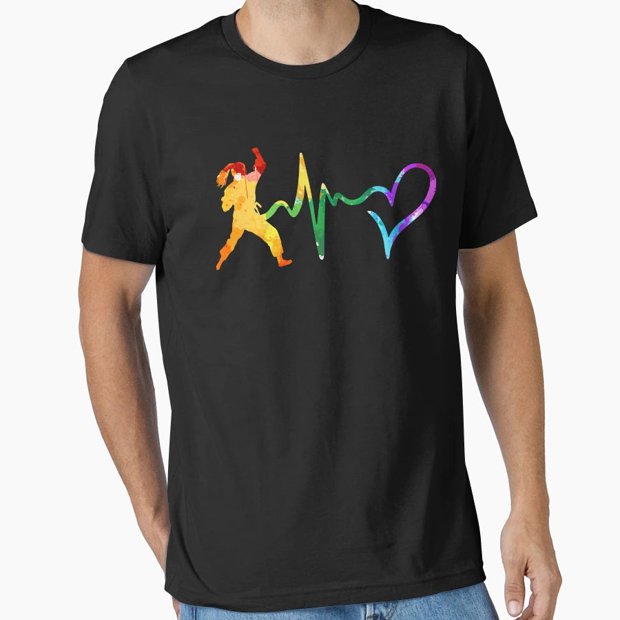 Taekwondo Heartbeat Watercolor Gift T-Shirt - Custom Art Print Unisex - T-Shirt, Sweatshirt, Hoodie