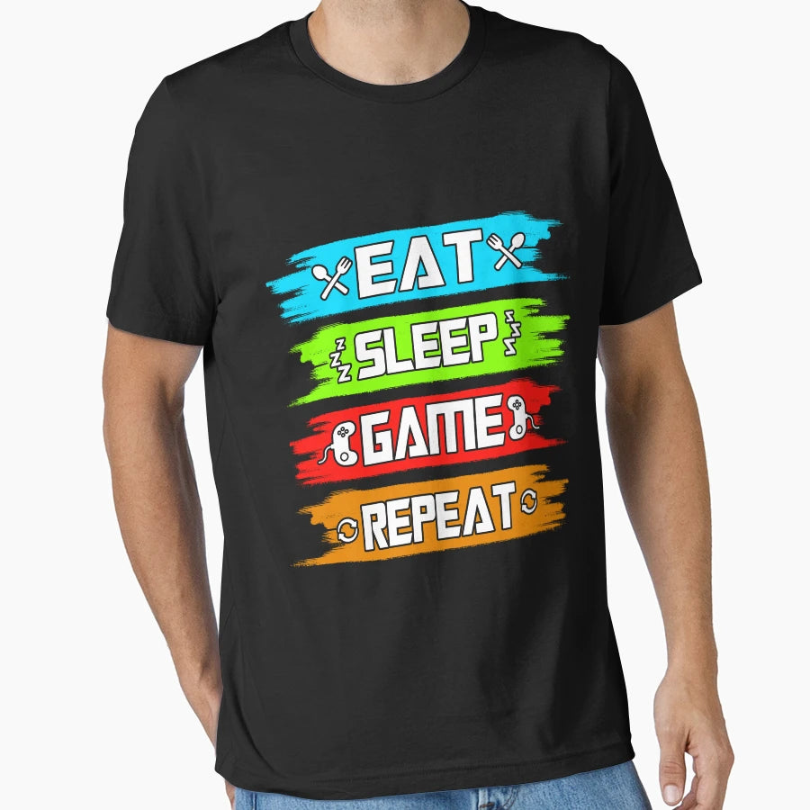 Eat Sleep Game Repeat T-Shirt - Novelty Apparel Unisex - T-Shirt, Sweatshirt, Hoodie