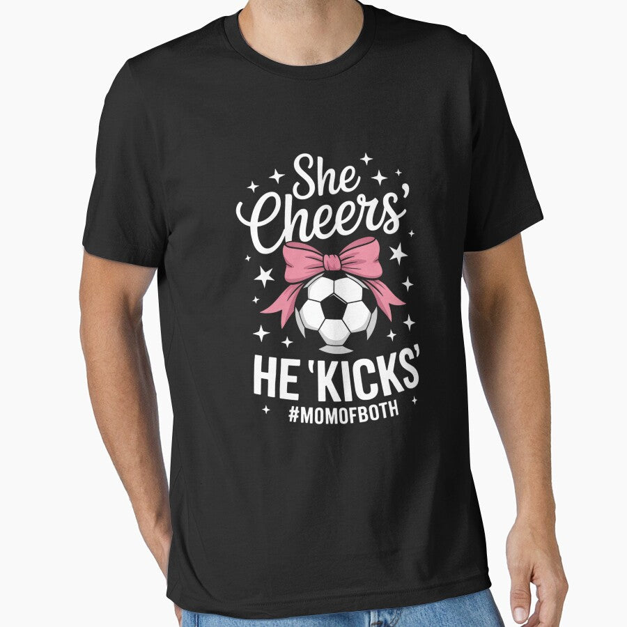 She Cheers He Kicks Mom Of Both Cheer And Soccer 3 by - Adult & Kids T-Shirts, Sweatshirts & Hoodies apparel design preview 1
