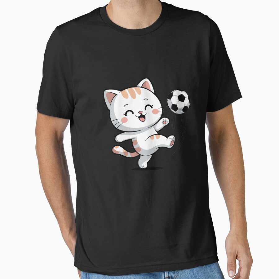 Soccer Kawaii Cat Drawing. Cute Animal by countntenov - Adult & Kids T-Shirts, Sweatshirts & Hoodies apparel design preview 1