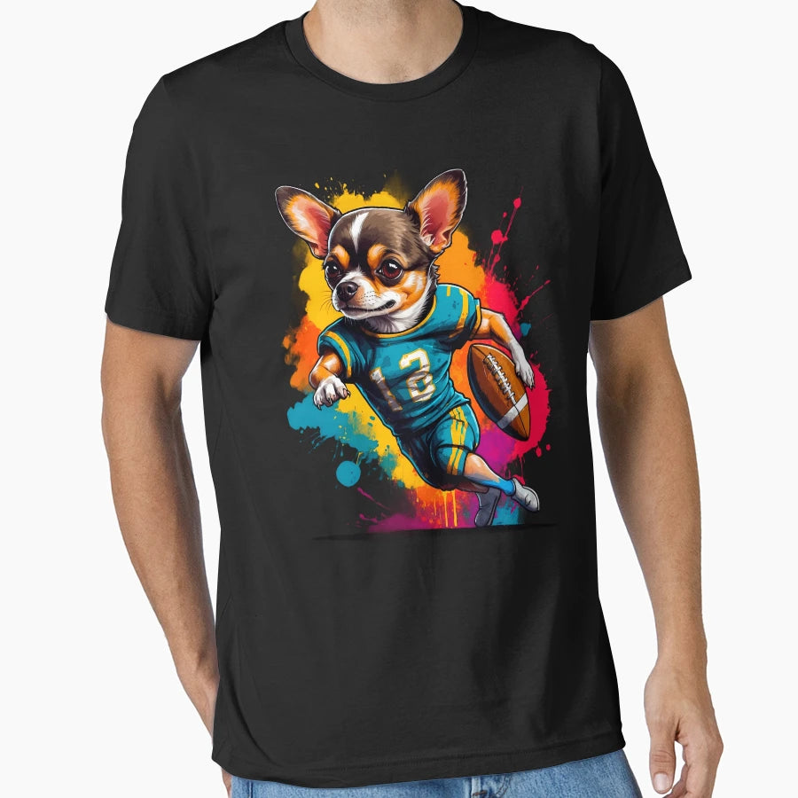 Chihuahua Dog Playing American Football T-Shirt - Aesthetic Graphic Unisex - T-Shirt, Sweatshirt, Hoodie