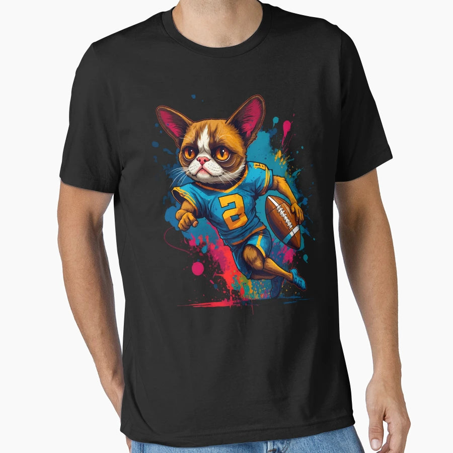 Grumpy Persian Cat Playing American T-Shirt - Custom Art Print Men Women - T-Shirt, Sweatshirt, Hoodie