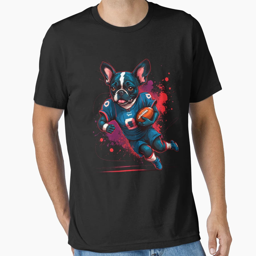 French Bulldog Playing American T-Shirt - Aesthetic Graphic Men Women - T-Shirt, Sweatshirt, Hoodie