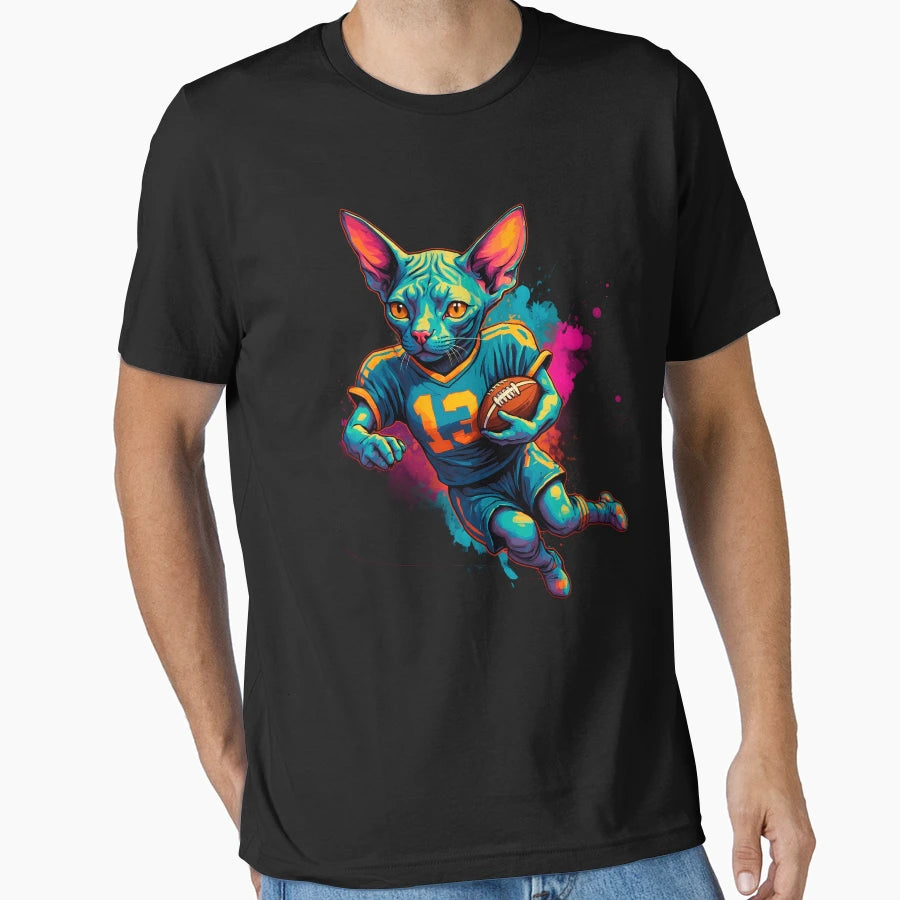 Sphynx Cat Playing American Football T-Shirt - Custom Art Print Unisex - T-Shirt, Sweatshirt, Hoodie