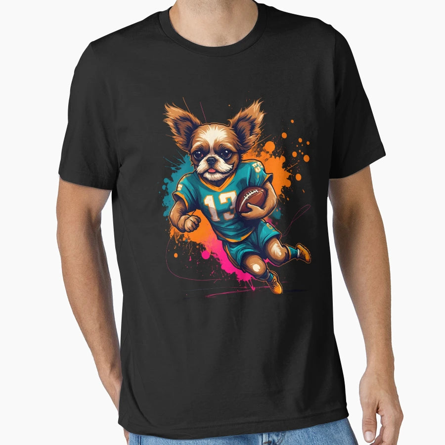 Shih Tzu Dog Playing American T-Shirt - Fun Novelty Design for Adults - T-Shirt, Sweatshirt, Hoodie