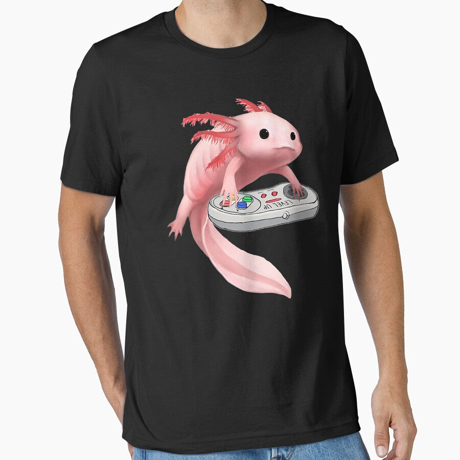 Axolotl Fish Playing Video Game Funny Lizard Gamers - Adult & Kids T-Shirts, Sweatshirts & Hoodies apparel design preview 1