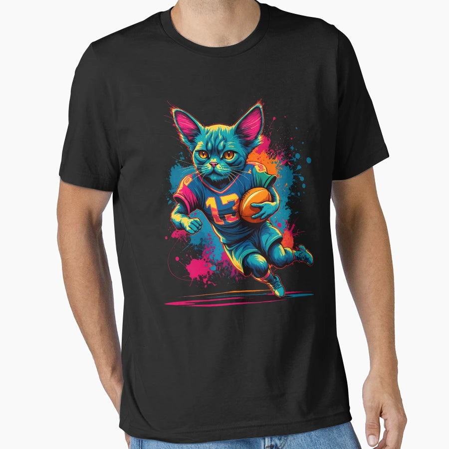 Grumpy Persian Cat Playing American T-Shirt - Custom Art Print Unisex - T-Shirt, Sweatshirt, Hoodie