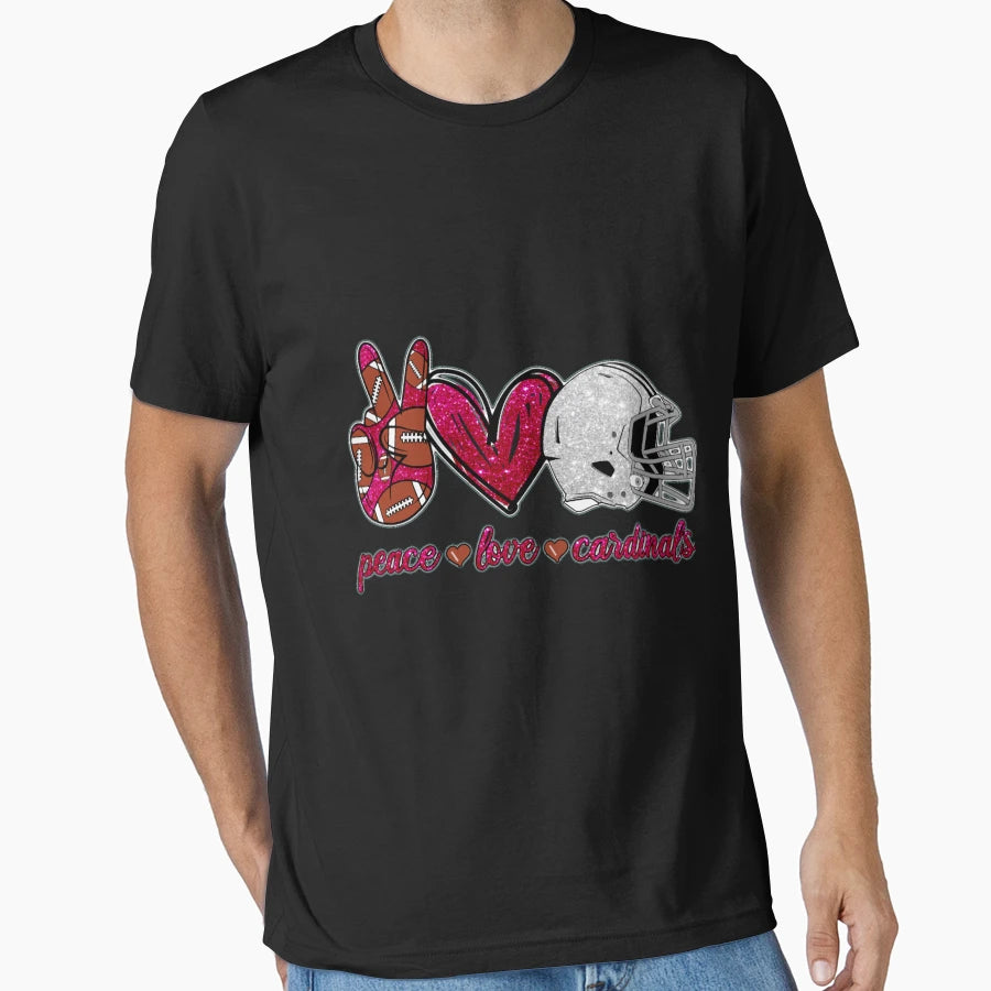 Peace Love Cardinals Football Team T-Shirt - Trendy Graphic for Adults - T-Shirt, Sweatshirt, Hoodie