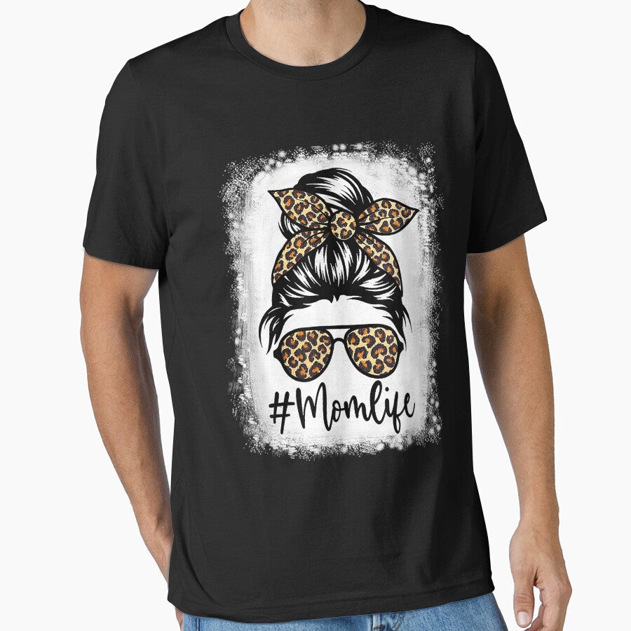 Women Mom Life Bleached Leopard Messy Bun by - Adult & Kids T-Shirts, Sweatshirts & Hoodies apparel design preview 1