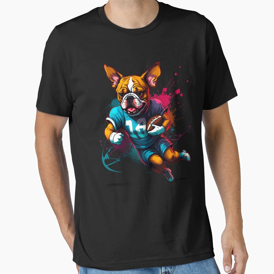 Bulldog Boxer Dog Playing American T-Shirt - Fun Novelty Design for Adults - T-Shirt, Sweatshirt, Hoodie