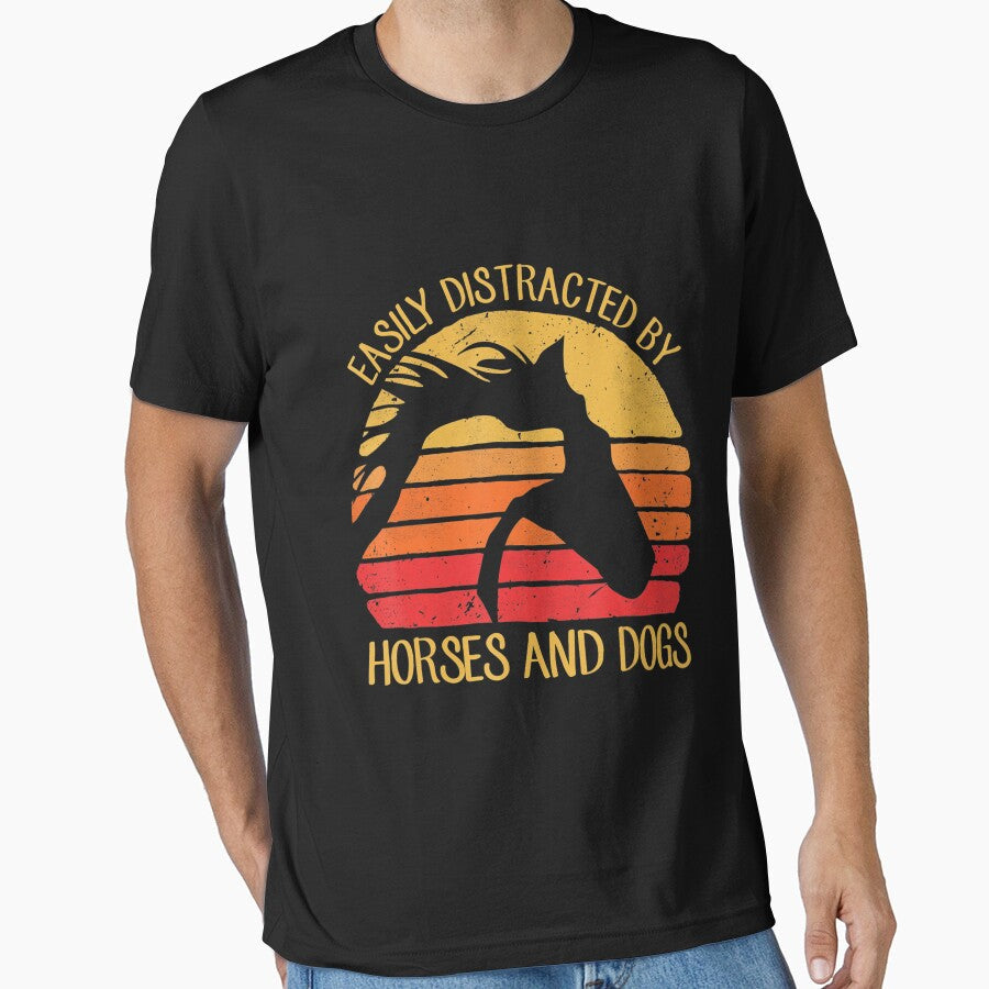 Easily Distracted By Horses And Dogs Funny Horse - Adult & Kids T-Shirts, Sweatshirts & Hoodies apparel design preview 1