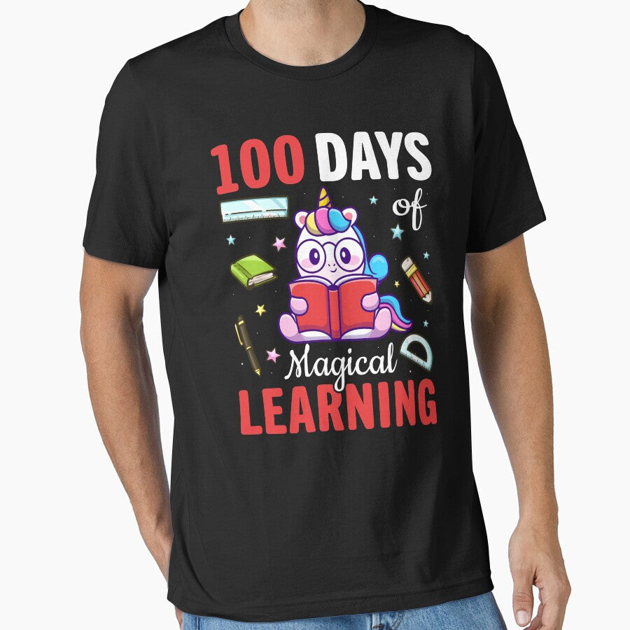 Cute 100 Days of Magical Learning School Unicorn - Adult & Kids T-Shirts, Sweatshirts & Hoodies apparel design preview 1