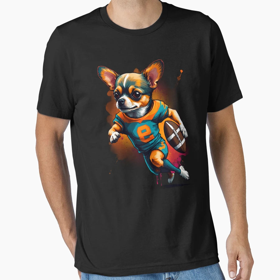 Chihuahua Dog Playing American Football T-Shirt - Novelty Apparel Men Women - T-Shirt, Sweatshirt, Hoodie