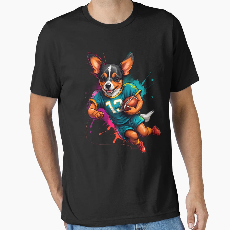 Chihuahua Dog Playing American Football T-Shirt - Trendy Graphic Men Women - T-Shirt, Sweatshirt, Hoodie