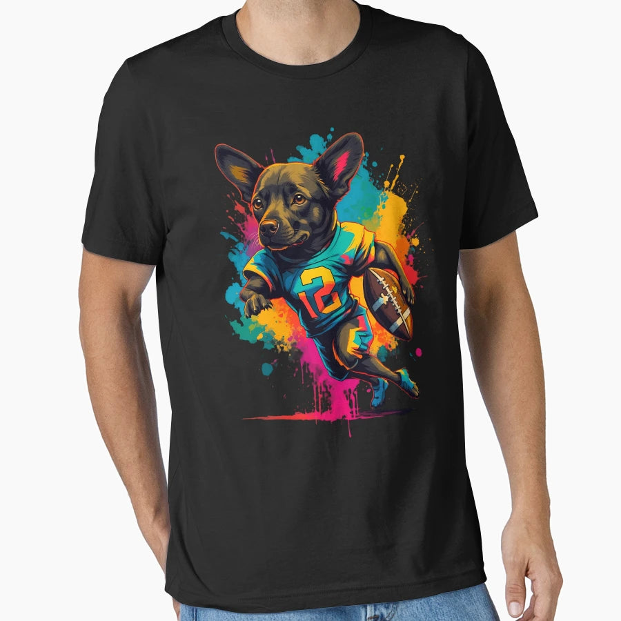 Labrador Dog Playing American Football T-Shirt - Minimalist Print Unisex - T-Shirt, Sweatshirt, Hoodie