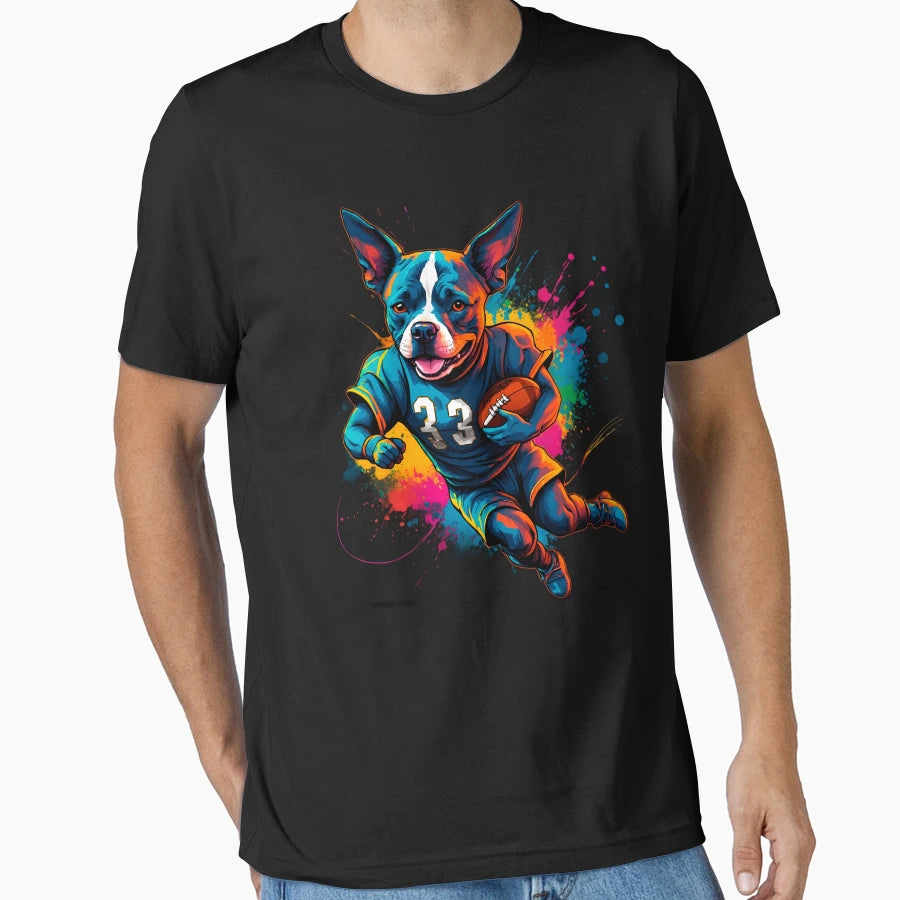 Pitbull Dog Playing American Football T-Shirt - Trendy Graphic Men Women - T-Shirt, Sweatshirt, Hoodie